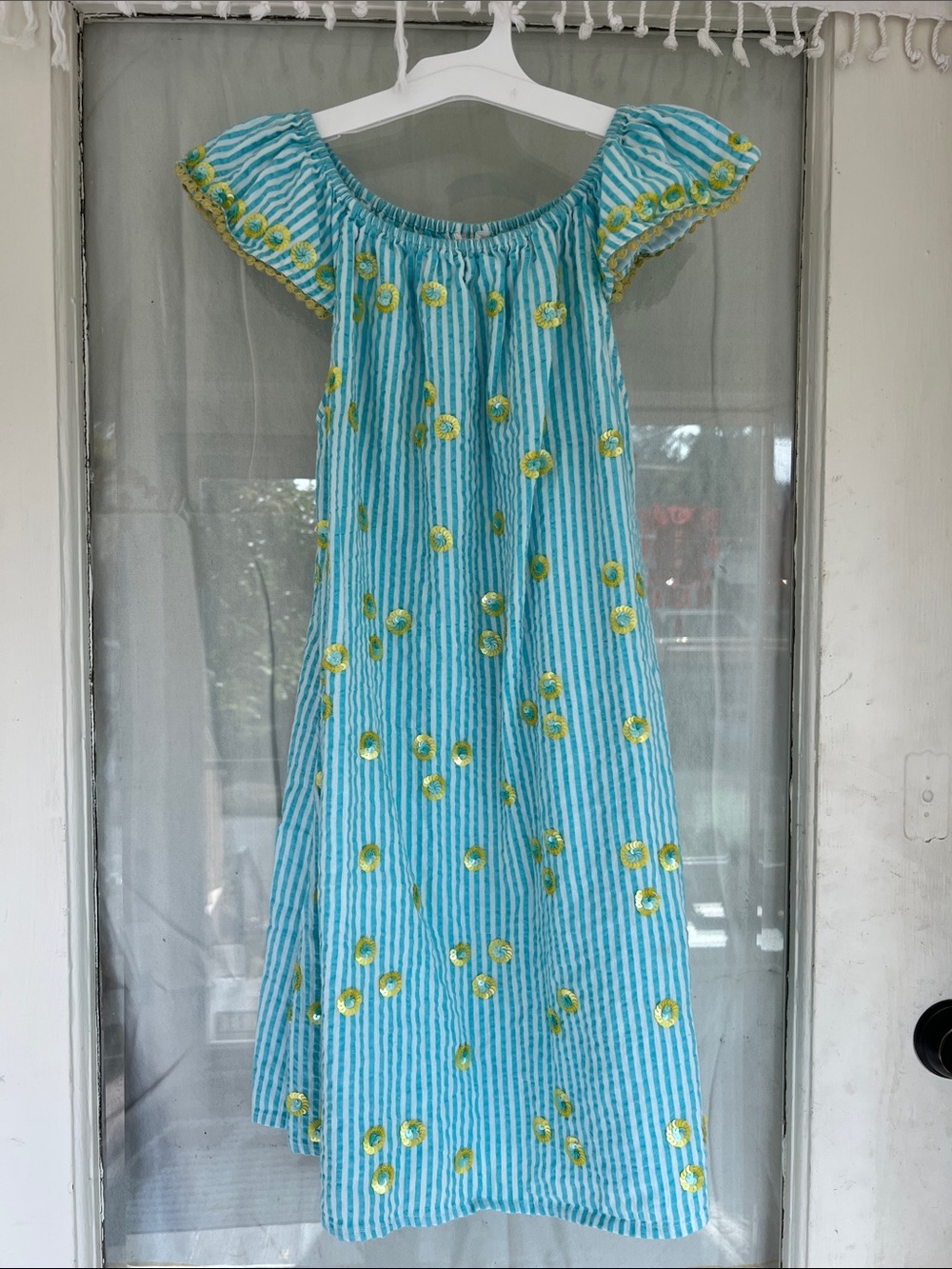 Turquoise striped sequin flower Dress